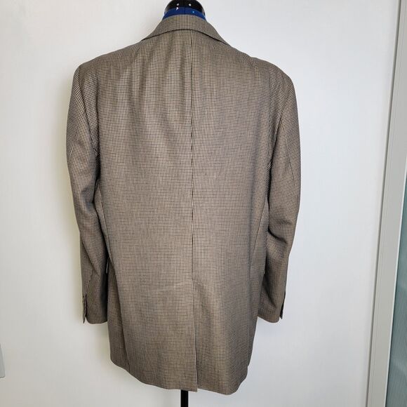 Arnold Brant Mens Tan/Black/Blue Houndstooth 100% Cashmere Blazer Jacket 44R - Picture 6 of 16